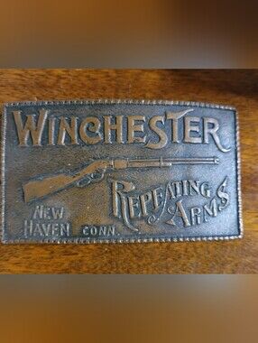 Winchester Embossed Brass Belt Buckle in Aged Brown